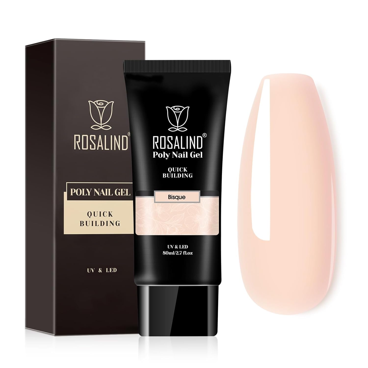 ROSALIND Nude Poly Extension Gel, 2.7 oz Light Nude Poly Nail Gel Builder for Nail Art Decoration, Thickening Extension Easy to DIY Use at Home Need UV Lamp