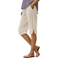 Linen Bermuda Shorts for Women Knee Length Elastic Waisted Summer Casual Side Split Beach Shorts with Pockets
