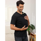 Mens Baby Carrier Shirt Dad Shirt For Men Short Sleeve Baby Wearing T-Shirt V Neck Pocket Tee Shirts