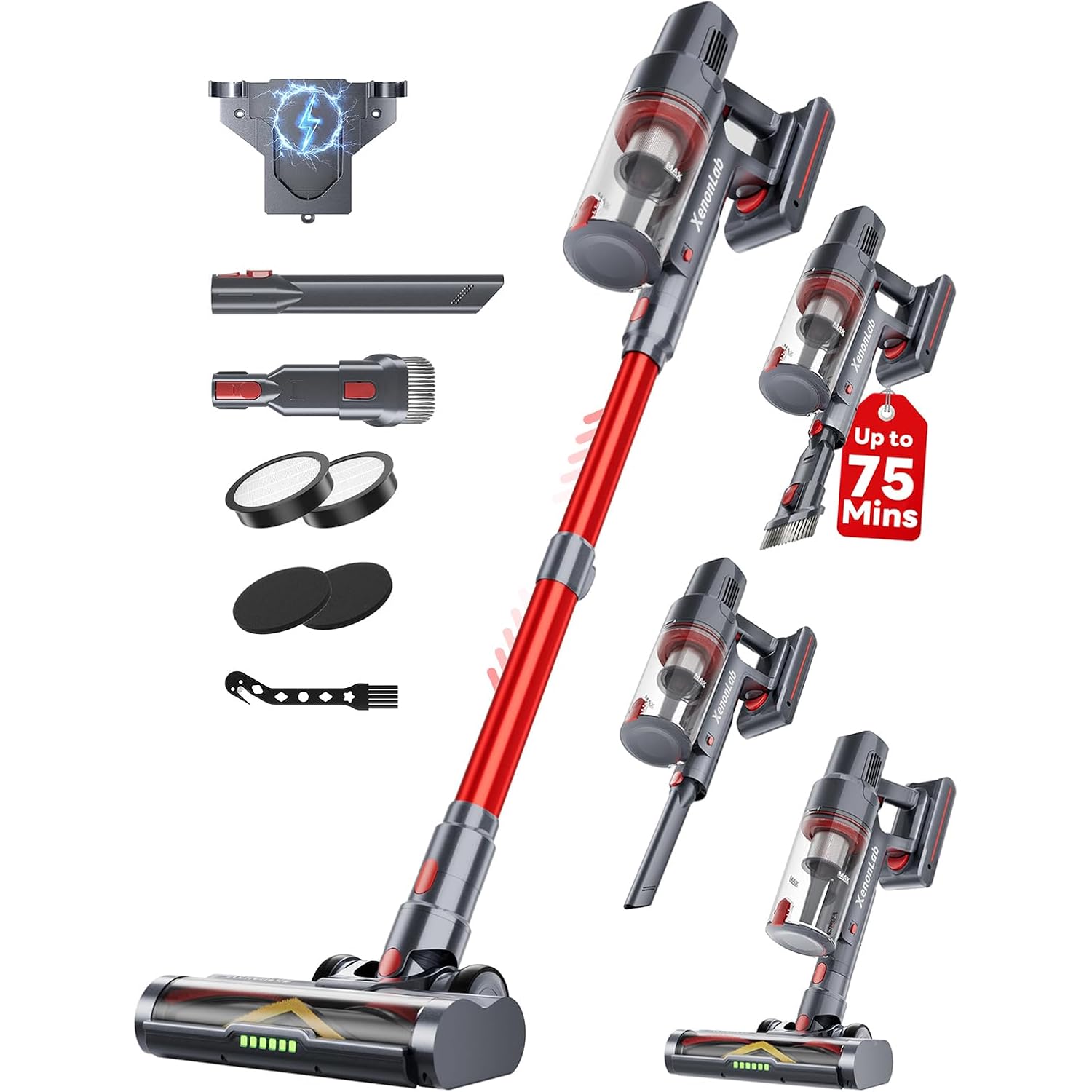 Cordless Vacuum Cleaner, 75Mins/55Kpa/650W Freestanding Vacuum Cleaners For Home, With Anti-Static&Anti-Tangle Brush, Led Touch Screen, Stick Vacuum For Carpets, Pet Hair, Hardwood Floors
