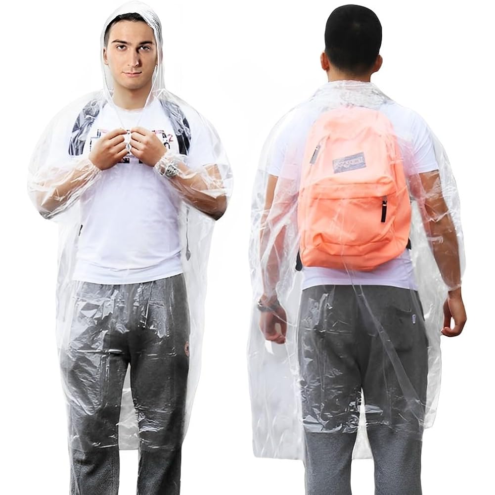 Rain Ponchos Disposable For Adults Women, Clear Family Pack Raincoats With Hood Sleeves For Disney Travel