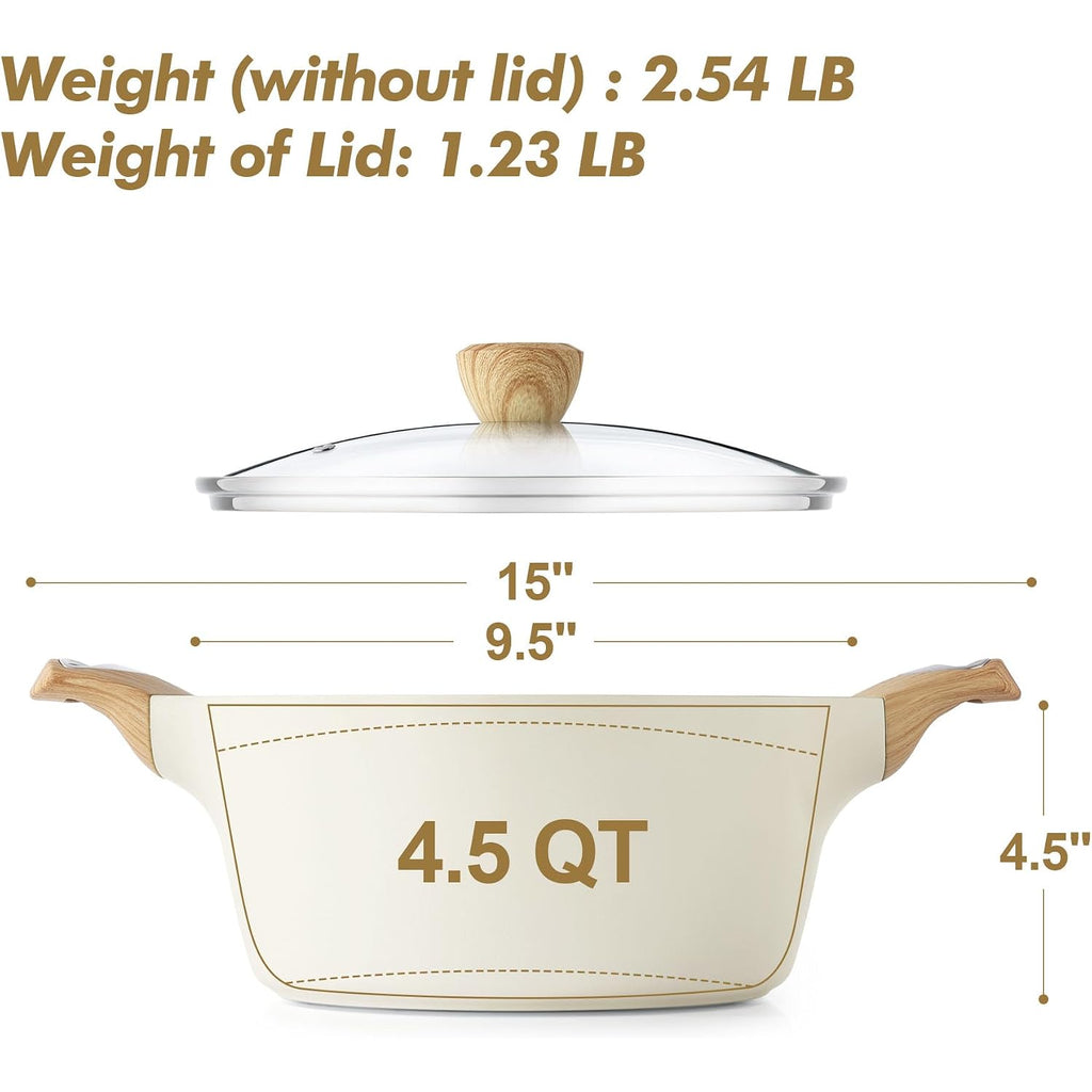 Sensarte Ceramic Nonstick Stock Pot With Lid, 2.6/4.5/6.6/8.5/11 Qt Soup Pot Casserole Pot, Non-Toxic Healthy Pasta Pot, Large Cooking Pot Stew Pot, Induction Compatible, Pfoa Pfas Ptfe Free, White