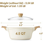Sensarte Ceramic Nonstick Stock Pot With Lid, 2.6/4.5/6.6/8.5/11 Qt Soup Pot Casserole Pot, Non-Toxic Healthy Pasta Pot, Large Cooking Pot Stew Pot, Induction Compatible, Pfoa Pfas Ptfe Free, White