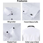 Men'S White Tuxedo Shirt With Wing Collar, French Cuffs & Accessories