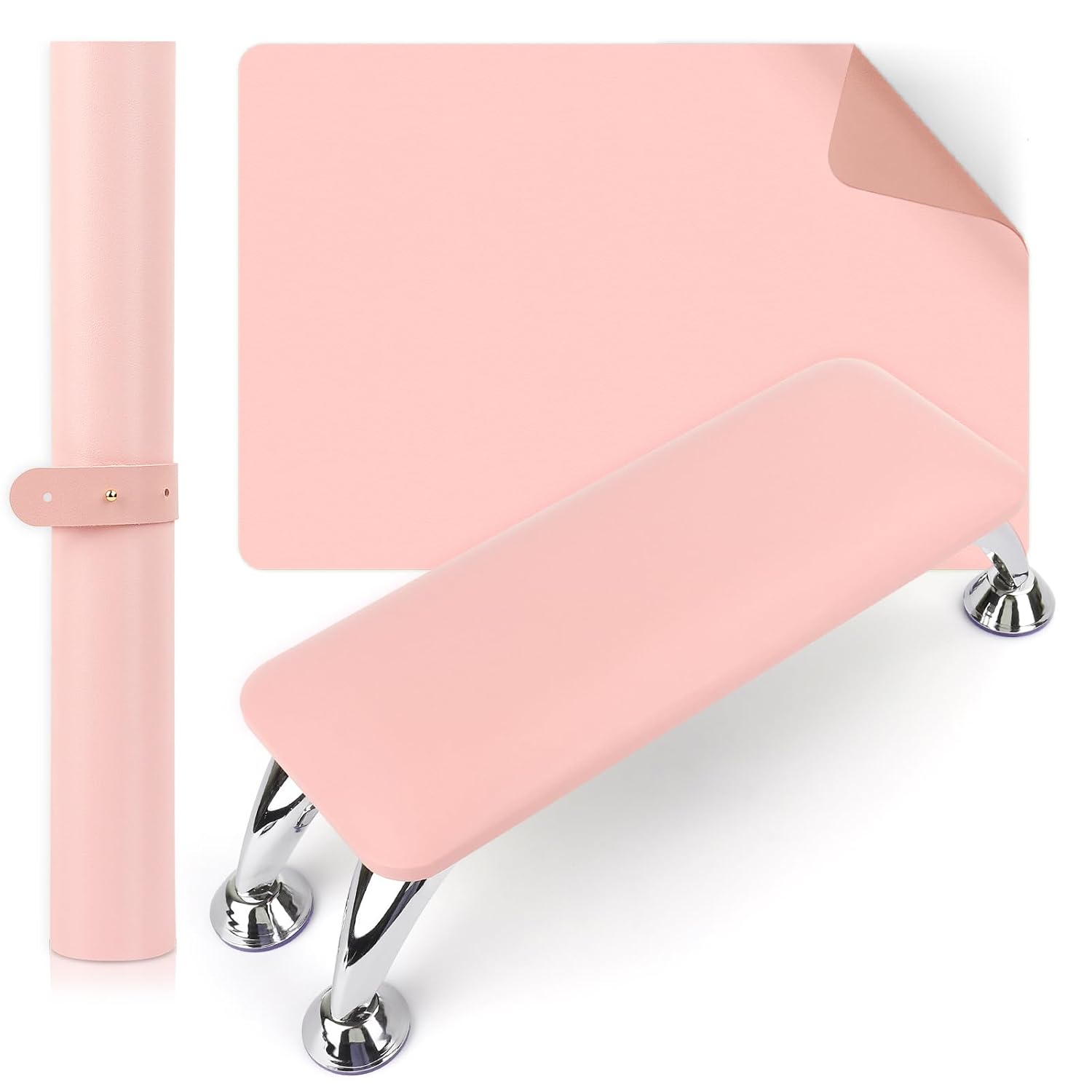 Nail Arm Rest for Acrylic Nails with Nail Table Mat, Microfiber Leather Nail Hand Rest Cushion for Nails, Soft Hand Pillow Footstool with Foldable Nail Art Hand Rest Pad for Nail Tech Use (Pink)