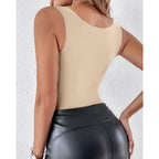 CHICME Womens U Neck Shapewear Built-in Bra Tank High Strechy Sleeveless Slim Fit Tops Camisole Workout Tops