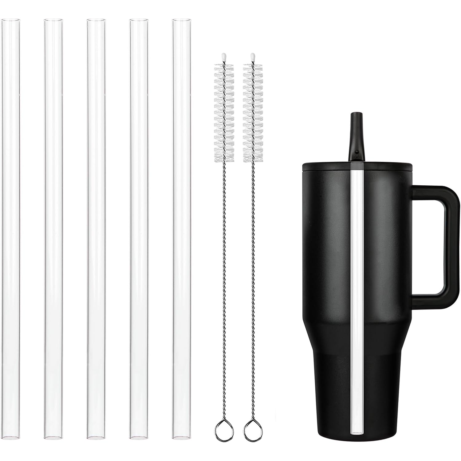 Replacement Straws For Hydrojug Traveler 40 Oz, Reusable Plastic Straws Compatible With Hydrojug Cup, Clear Transparent Straight Drinking Straws, Set Of 5 Reusable Straws With 2 Cleaning Brushes