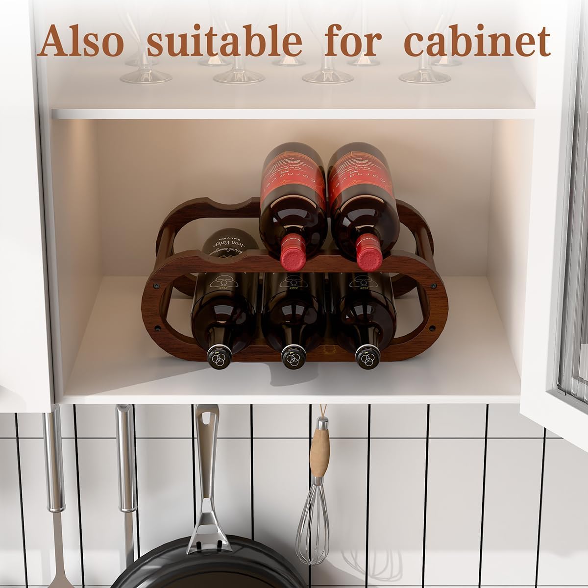 Peker Wine Rack – Small Countertop Wine Rack & Wine Bottle Holder For Cabinet And Countertop, Stylish Natural Wood Wine Holder Claret
