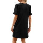 Ofeefan Summer Dresses For Women Ruffle Short Sleeve V Neck Casual Shift Dress With Pockets