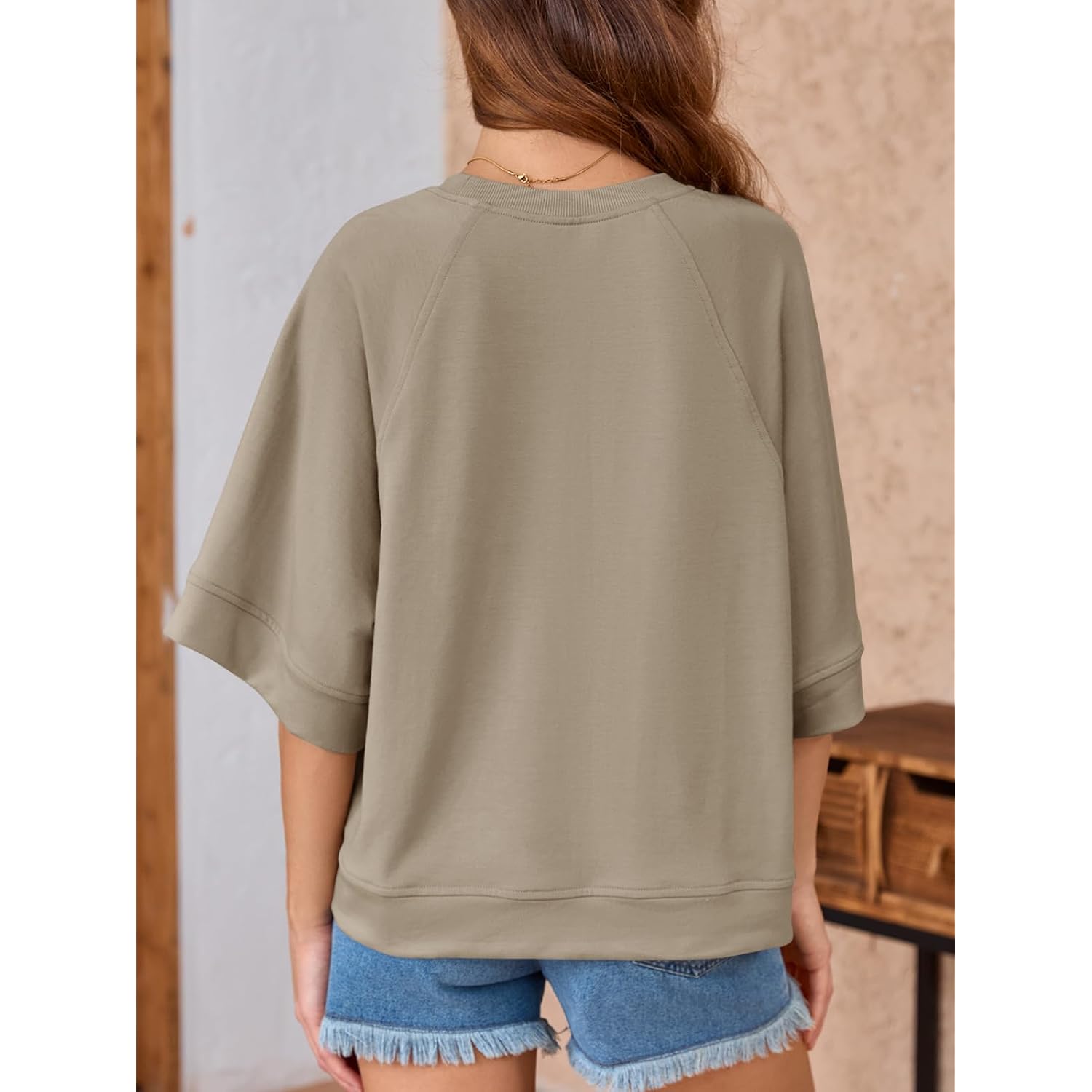 Tankaneo Womens Oversized Half Sleeve T-Shirts Crew Neck Boxy Basic Tees Tops Summer Casual Loose Fit Tunic Shirts