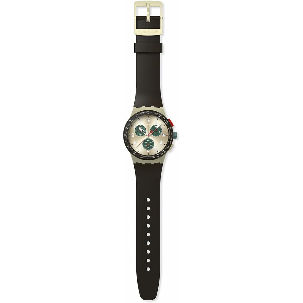 Swatch Chrono 42 Unisex Watch Dress Stainless Steel Beige Quartz Waterproof Obsidian Ink