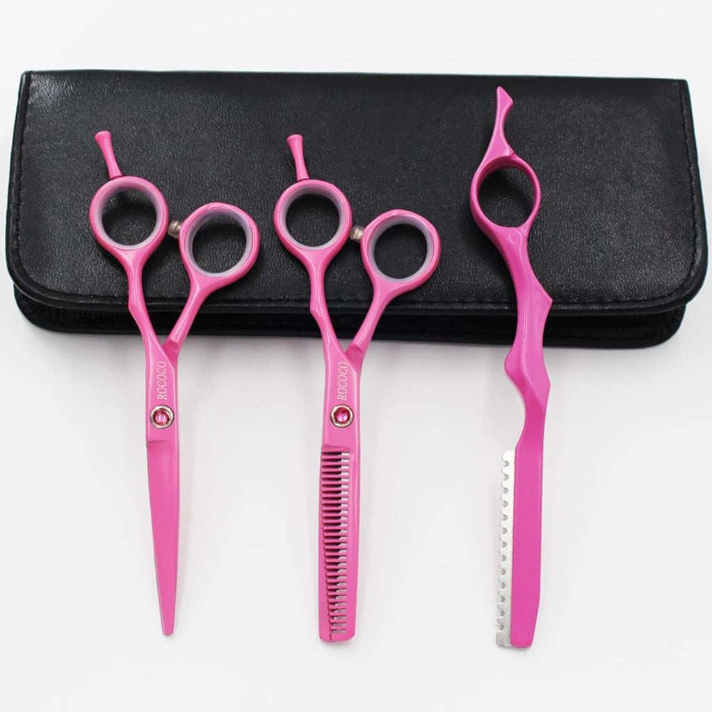 Rococo Professional 5.5 Inch Pink Salon Hair Cutting Scissors And Hair Thinning Shears With Razor For Female Hairdresser(Pink)
