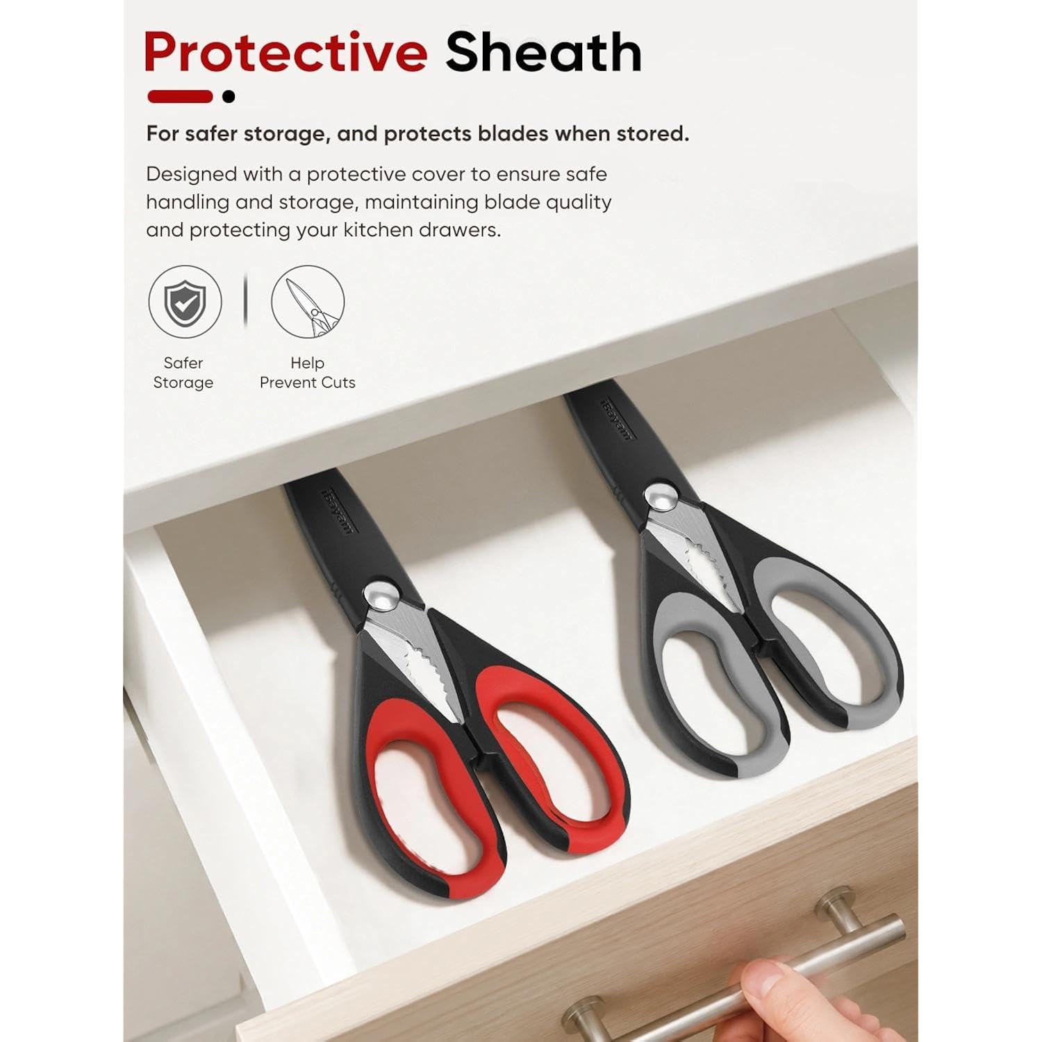Ibayam Kitchen Scissors Shears All Purpose Heavy Duty, Protective Sheath | 2-Pack, Ultra-Sharp Stainless Blades, Soft Comfort-Grip, Dishwasher Safe, Cutting Food Cooking Meat Poultry Kitchen Utensils