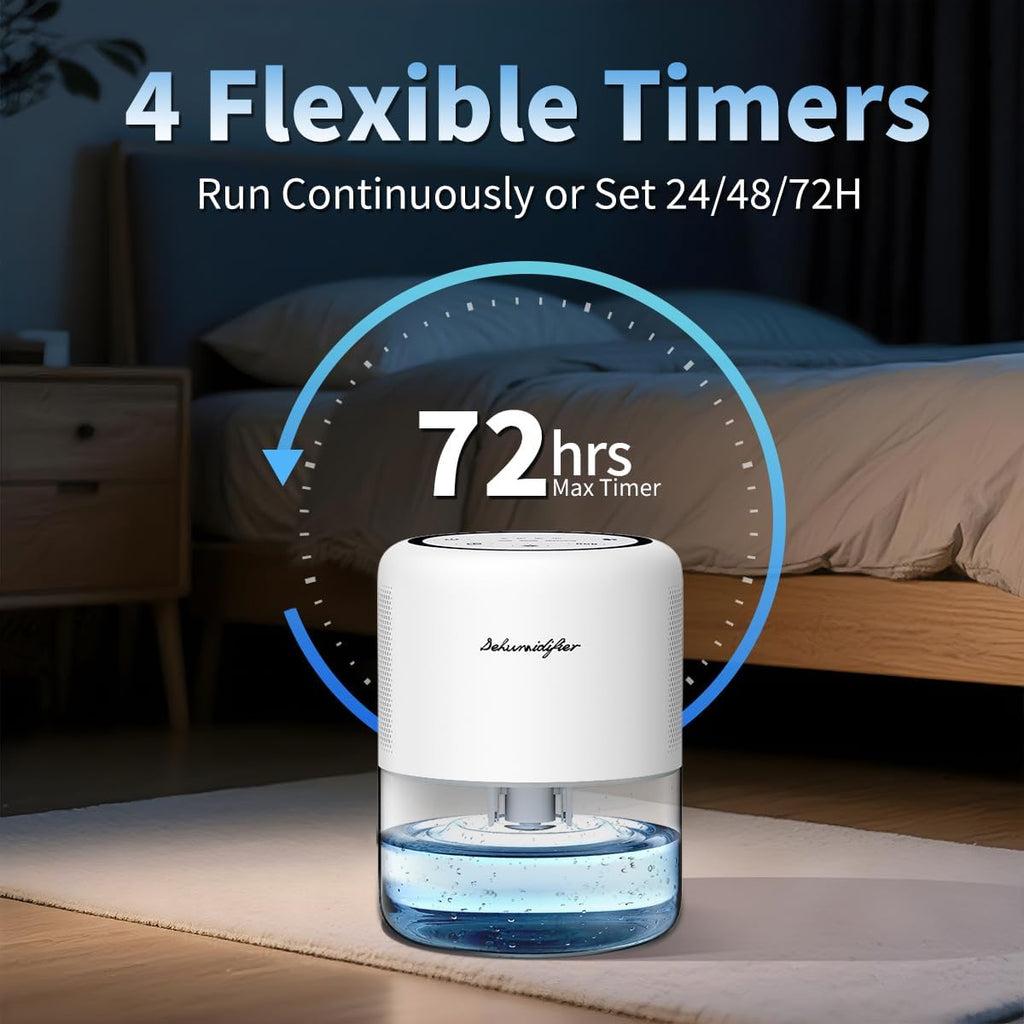 44Oz(1.3L) Small Dehumidifier For Home Auto-Off Quiet Portable Dehumidifier With 3 Modes 10 Color Lights 4 Timer Settings For Bedroom Bathroom Closet (215 Sq.Ft)