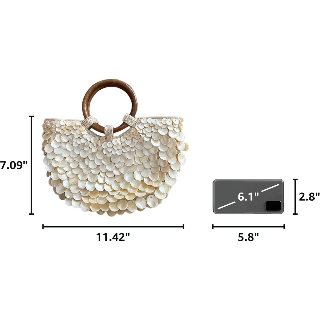 Shell Beaded Clutch Purse For Women Luxury Handmade Top Handle Bag Beach Evening Handbag For Summer Vacation