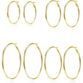 4 Pairs Silver Gold Hoop Earrings for Women 30/40/50/60 mm Stainless Steel 14K Gold Plated Hoop Earrings Hypoallergenic Big Thin Lightweight Dangle Set