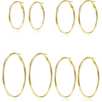 4 Pairs Silver Gold Hoop Earrings for Women 30/40/50/60 mm Stainless Steel 14K Gold Plated Hoop Earrings Hypoallergenic Big Thin Lightweight Dangle Set