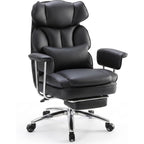 Dumos Home Office Desk Executive Chair - Ergonomic Big Tall High Back With Footrest & Lumbar Support, Reclining Height Adjustable, Comfy Pu Leather Computer Gaming With Swivel Wheels, Black