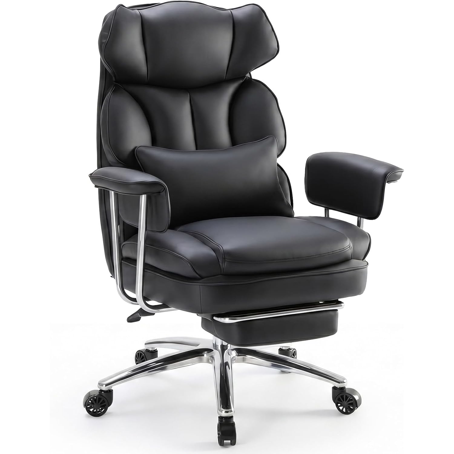 Dumos Home Office Desk Executive Chair - Ergonomic Big Tall High Back With Footrest & Lumbar Support, Reclining Height Adjustable, Comfy Pu Leather Computer Gaming With Swivel Wheels, Black