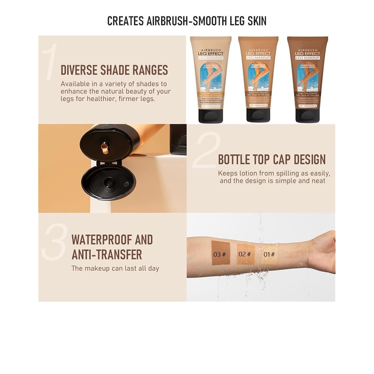Leg Makeup Waterproof No Transfer,Flawless Looking Leg and Body Scar Cover up Makeup, Easy Application for All Skin Tones. (2# Medium Golw)