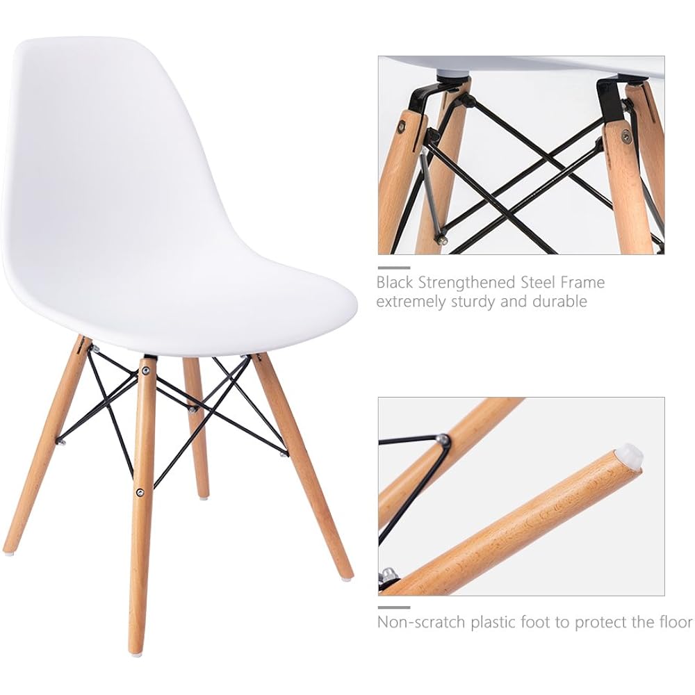 Furmax Modern Style Dining Chair Mid Century Modern Dsw Chair, Shell Lounge Plastic Chair For Kitchen, Dining, Bedroom, Living Room Side Chairs Set Of 4(White)