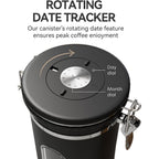 Veken Coffee Canister With Window,Airtight Stainless Steel Pantry Container,Kitchen Food Storage Organizers For Beans,Ground,Espresso,Rice,Tea,Sugar, Cereal, Bar Accessories,Gifts,Lids,Jars,22Oz,Black