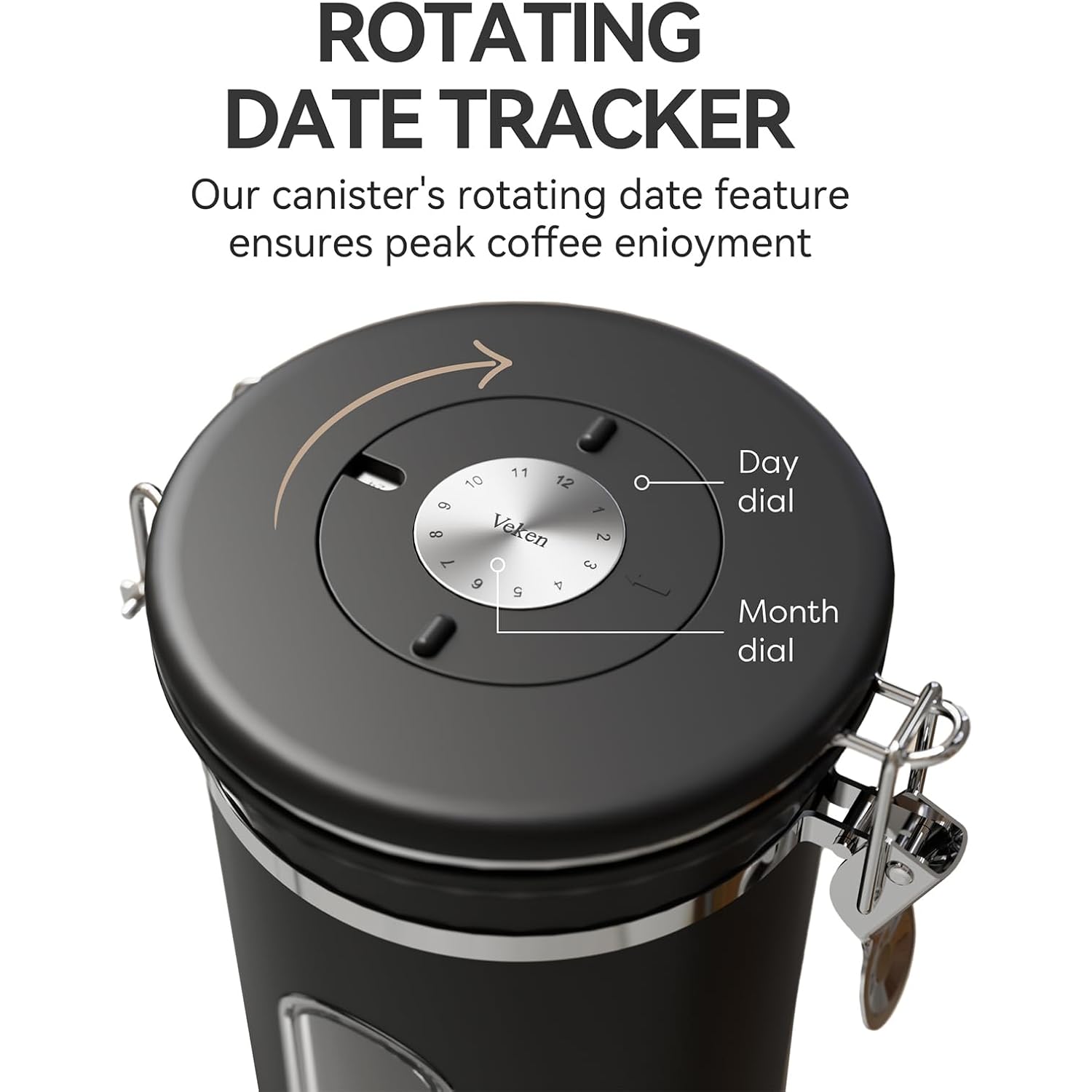 Veken Coffee Canister With Window,Airtight Stainless Steel Pantry Container,Kitchen Food Storage Organizers For Beans,Ground,Espresso,Rice,Tea,Sugar, Cereal, Bar Accessories,Gifts,Lids,Jars,22Oz,Black