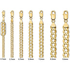 Roy Rose Jewelry Flat Cuban Link Leightweight Chain Necklace 14K Yellow Gold - 3mm, 3.7mm, 4.7mm, 5.9mm, 7.2mm, 8.3mm, 9.4mm Widths