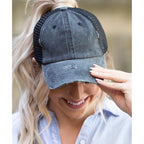 Distressed Ponytail Hats Baseball For Women Messy-Bun Pony Caps