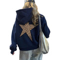 Heyheyshine Star Graphic Hoodies Oversized Y2K Leopard Print Hooded Sweatshirt Cheetah Hoodie Streetwear Unisex Pullover Tops