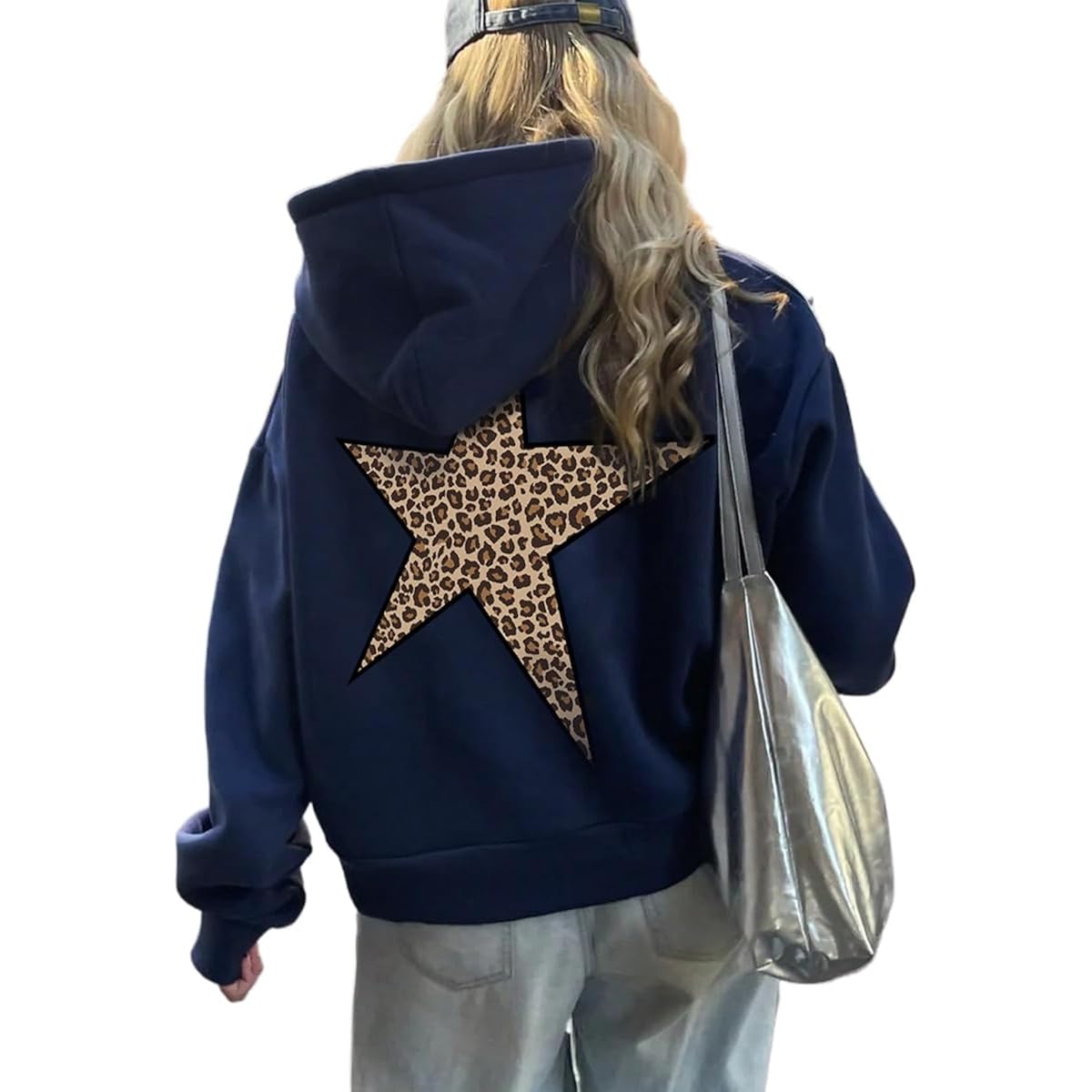 Heyheyshine Star Graphic Hoodies Oversized Y2K Leopard Print Hooded Sweatshirt Cheetah Hoodie Streetwear Unisex Pullover Tops