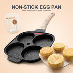 Fried Egg Pan, Egg Frying Pan With Lid Nonstick 4 Cups Pancake Pan Aluminium Alloy Cooker For Breakfast, Induction Compatible Black
