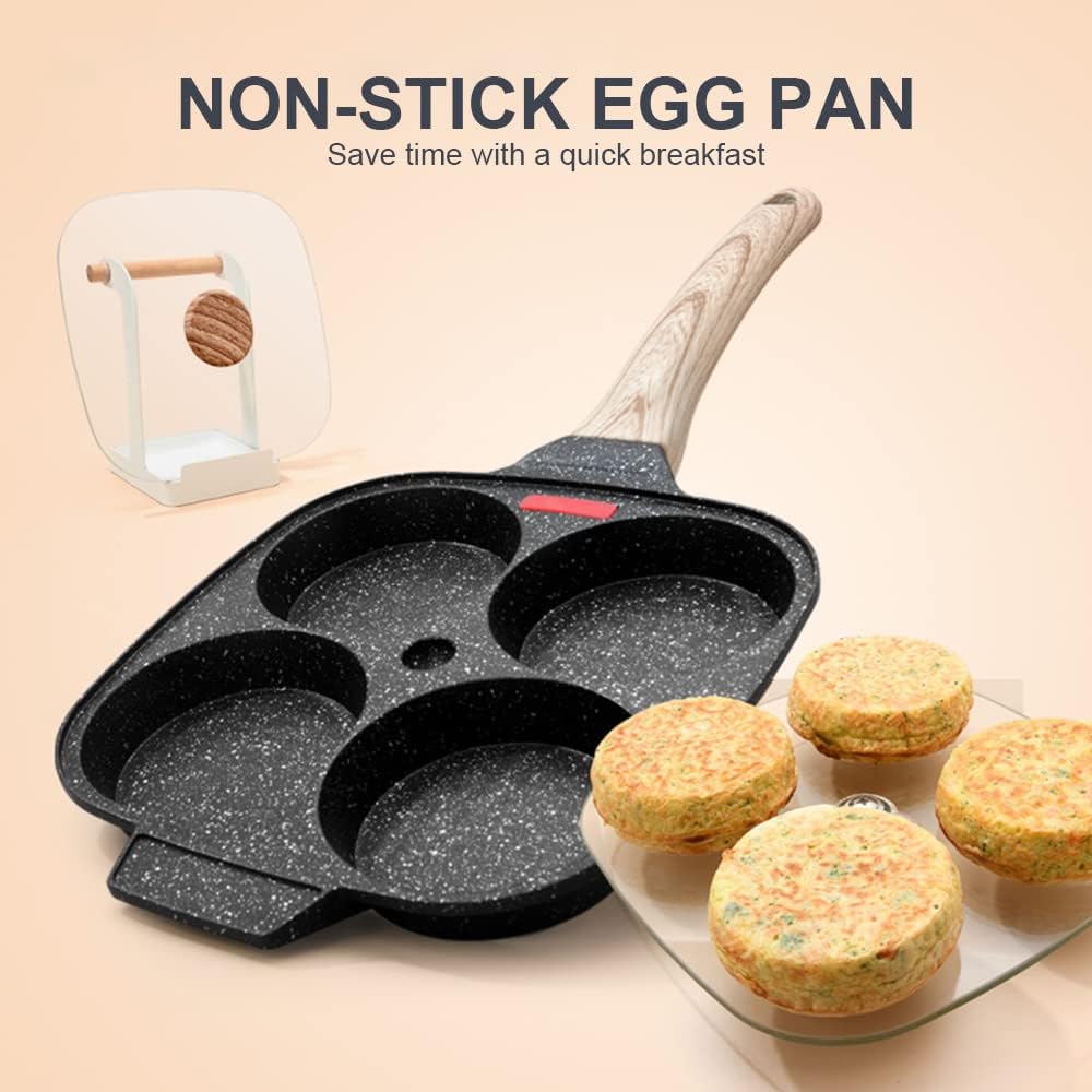 Fried Egg Pan, Egg Frying Pan With Lid Nonstick 4 Cups Pancake Pan Aluminium Alloy Cooker For Breakfast, Induction Compatible Black