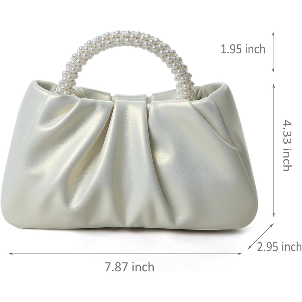 Beatfull Evening Purse Women Small Pearl Handbags Soft Leather Ruched Bag Wedding Bridal Clutch Party Prom Crossbody Purses