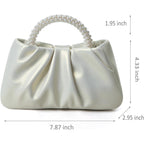 Beatfull Evening Purse Women Small Pearl Handbags Soft Leather Ruched Bag Wedding Bridal Clutch Party Prom Crossbody Purses