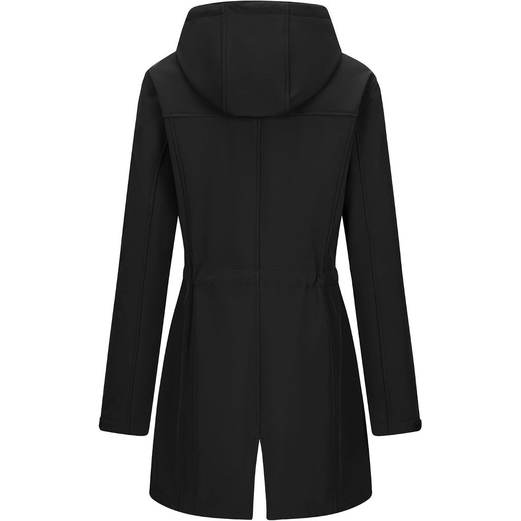 33,000Ft Women'S Softshell Long Jacket With Hood Fleece Lined Windproof Warm Up Waterproof Windbreaker