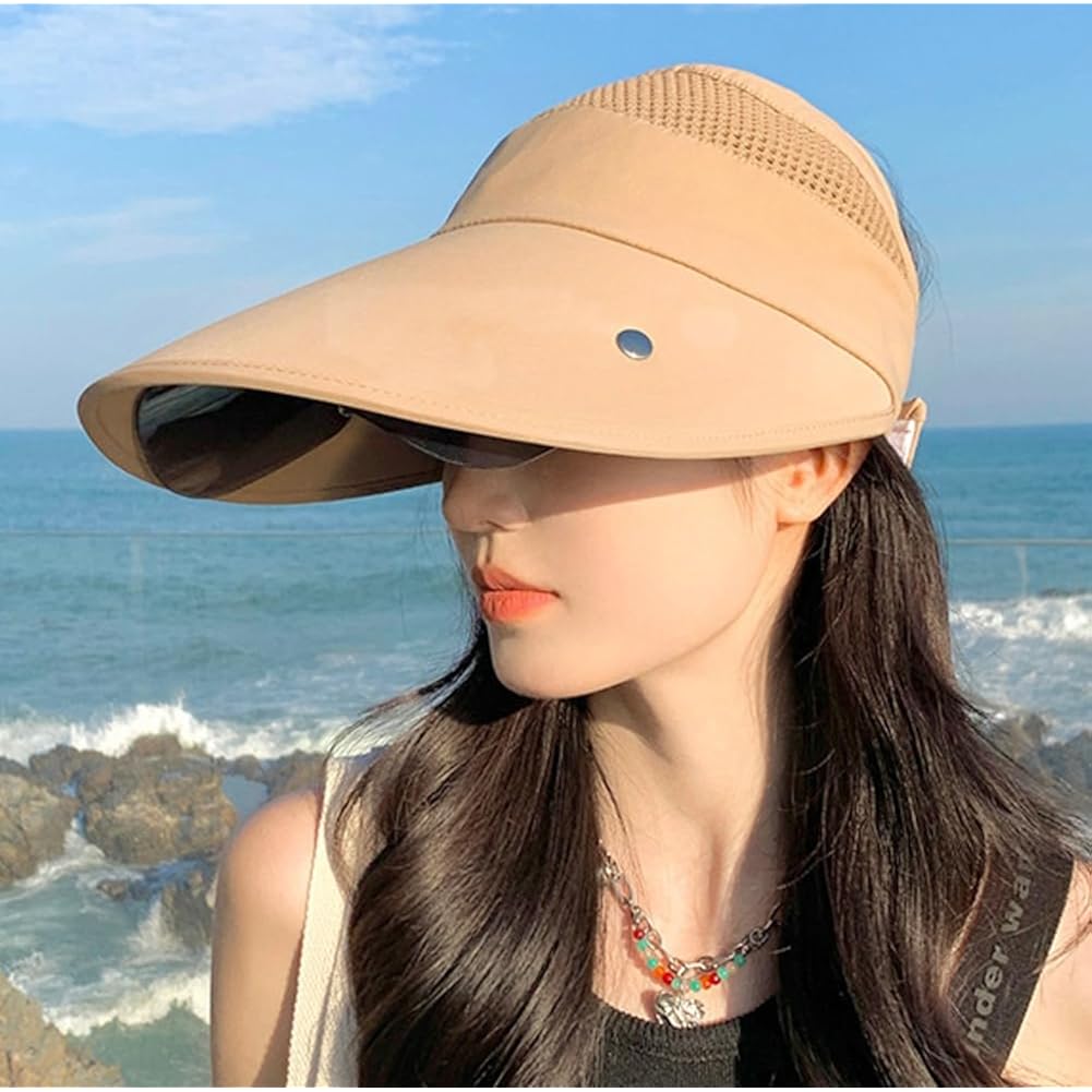 Wide Brim Sun Hat for Women Goggles UV Protection Beach Visor Cap Sports Golf Hiking Beige