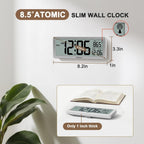 8.5" Atomic Digital Wall Clock, Never Needs Setting, Auto Time Sync, Accurate & Easy To Use Clock With Backlight, Battery Operated, Temperature, Date, Auto Dst, 4 Time Zones(Silver)