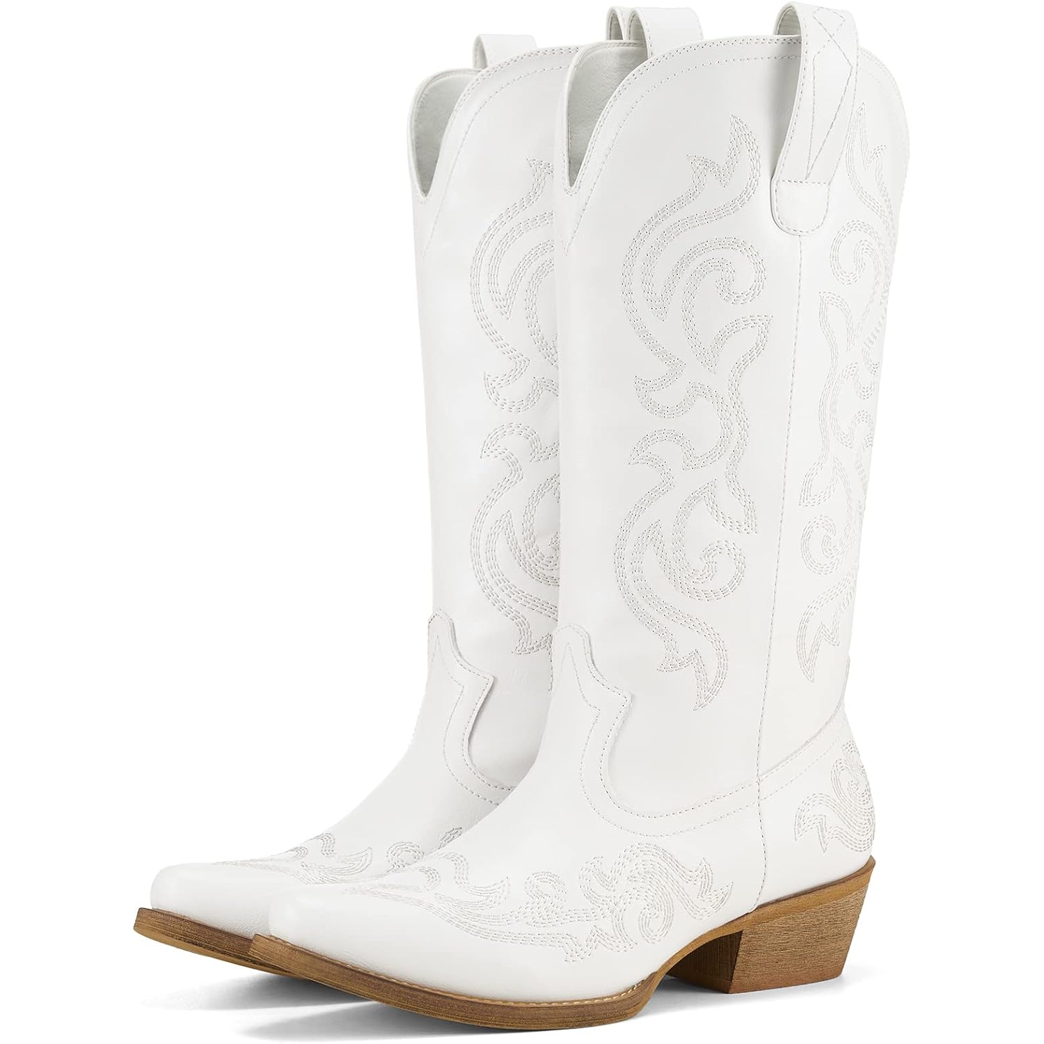 Hisea Rollda Cowboy Boots For Women Western Cowgirl Boots With Chunky Heel Ladies Snip Toe Mid-Calf Boots