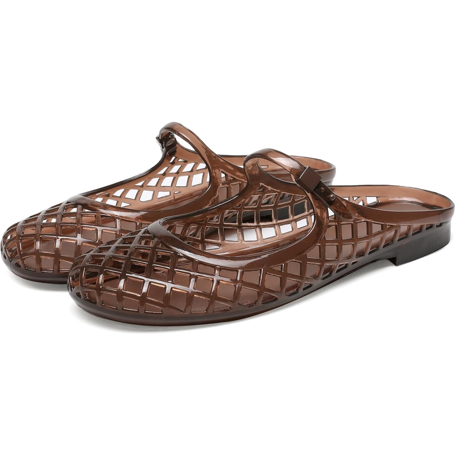 Clear Jelly Slide Sandals For Women Slip On Closed Round Toe Mesh Hollow Flat Mary Jane Mules Beach Jellies Comfortable Buckle Strap Slippers Shoes