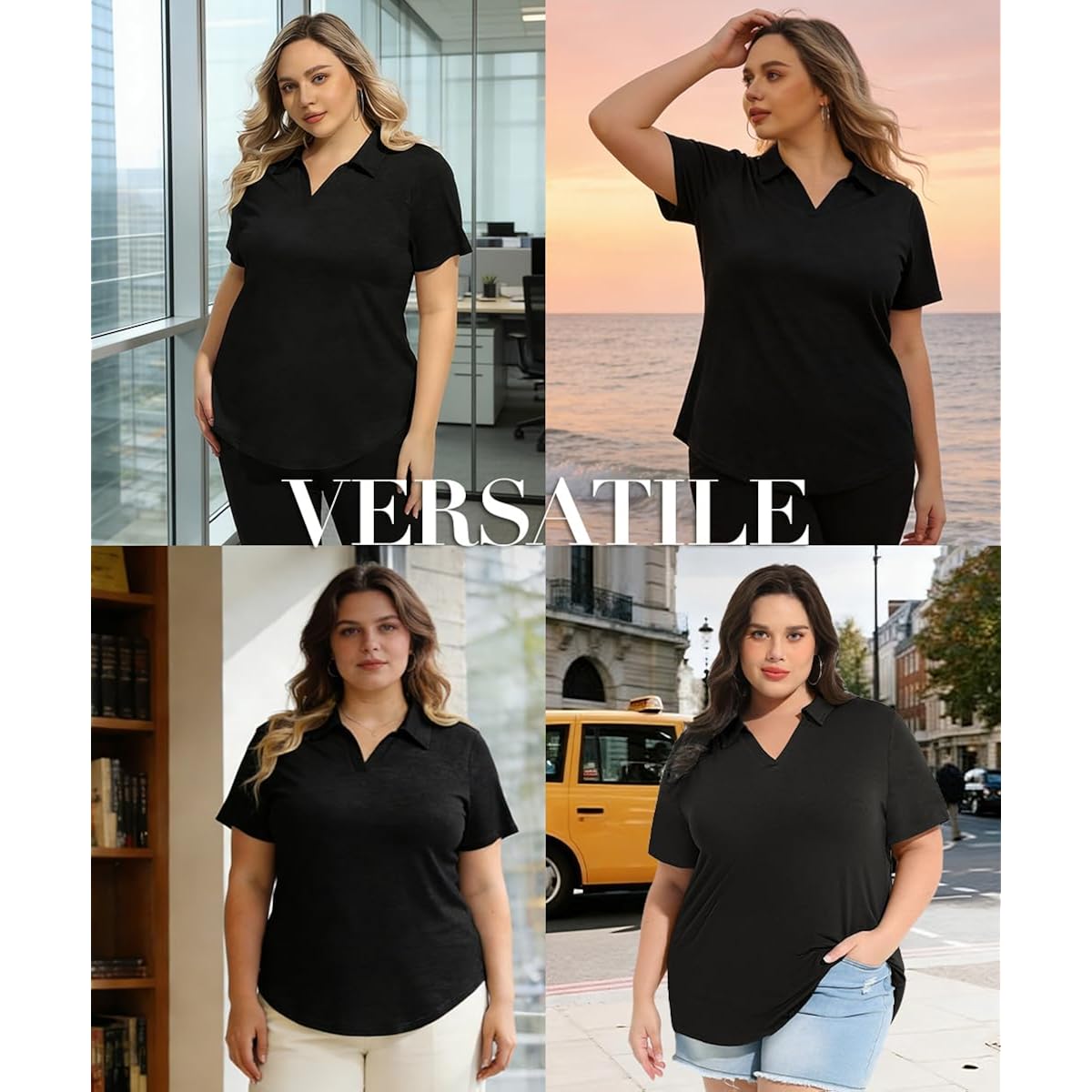 Plus Size Tops for Womens Polo Shirt Zipper Tshirt Office Business V Neck Tunic Work Blouses Dressy Collared Clothes