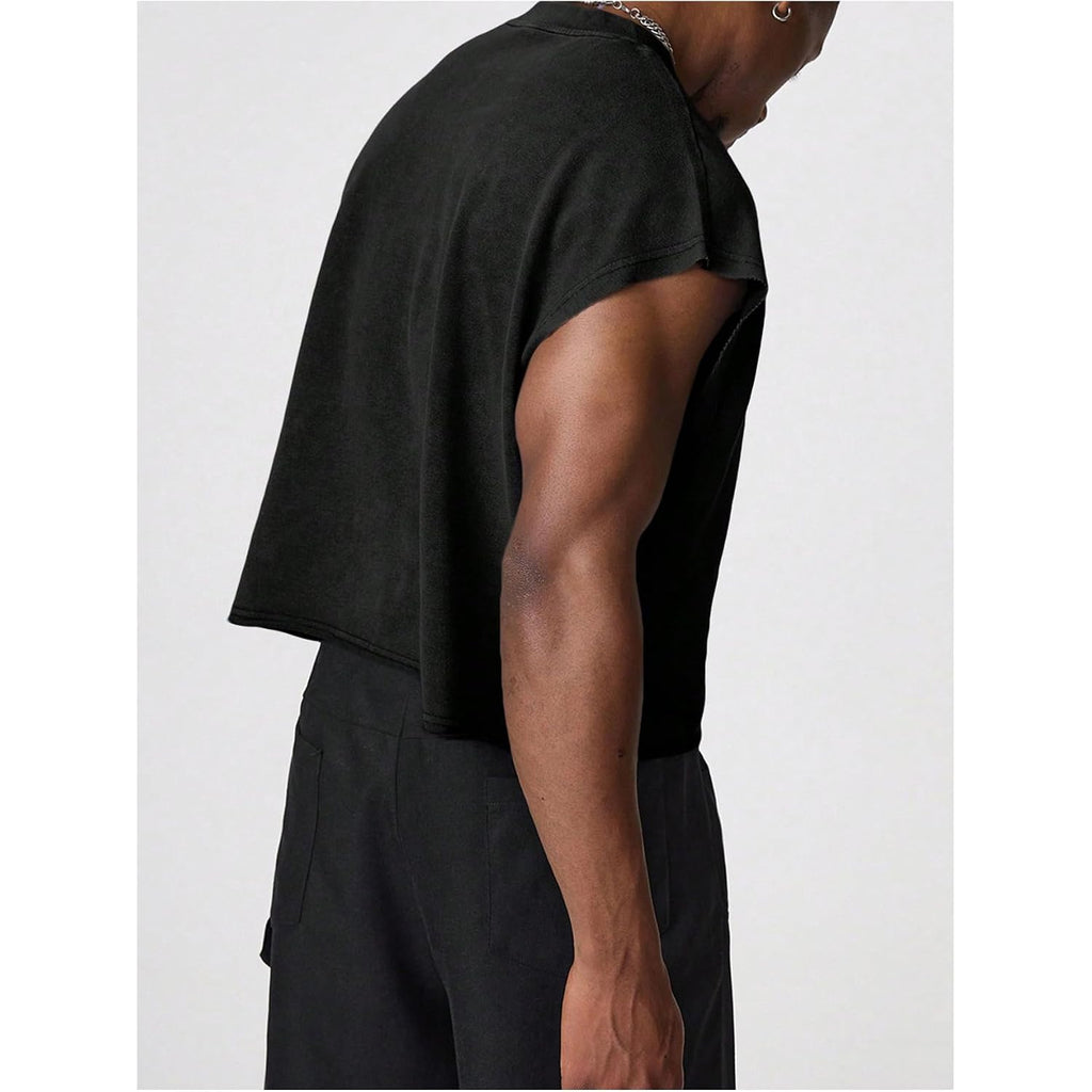 Gorglitter Men'S Dolman Sleeve Crop Vest Top T Shirts Crewneck Loose Pullover Tank Tops