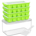 DOQAUS Ice Cube Tray with Lid and Bin - 4 Pack Ice Bucket Kits, Stackable Silicone Ice Trays for Freezer, Easy Pop Out, BPA Free for Cocktail, Coffee, Soup, Food, RV, Kitchen