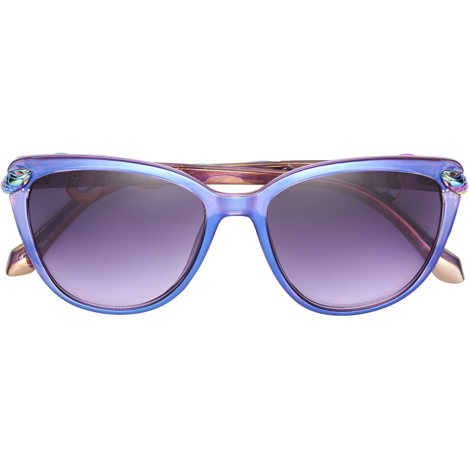 Betsey Johnson Women's Serpentine Cat Eye Sunglasses Purple Crystal With Oil Slick Snakes