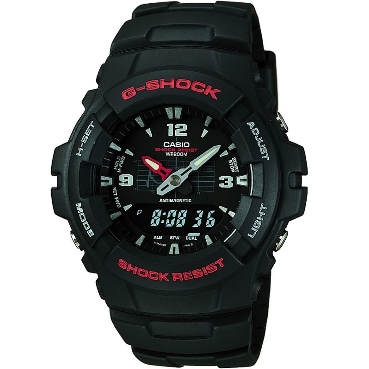 Casio G-Shock G-100 Series | Analog-Digital Watch | Shock Resistant | 200M Water Resistant | Anti-Magnetic | Neobrite Hands | El Backlight | Black