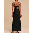 Shenhe Women'S Petal Backless Linen Maxi Dress Keyhole Cut Out Vacation Zipper Summer Dresses