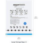 Amazon Basics Vacuum Storage Bags, Compression Space Saving For Clothes And Linens, Reusable With Hand Pump, Large, Clear, 5-Pack