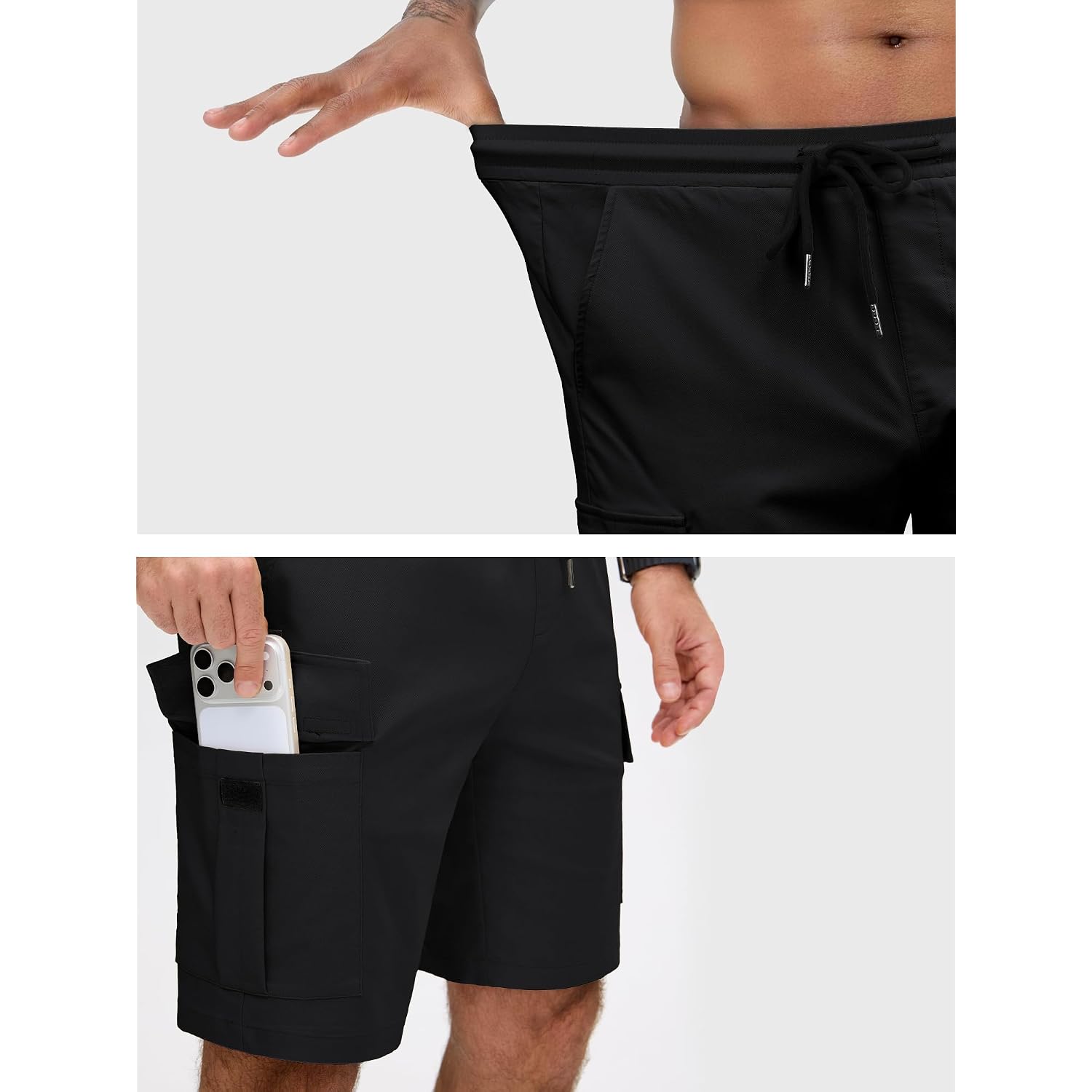 Jemldl Mens Casual Cargo Shorts Stretch Elastic Waist Drawstring Summer Work Short With 5 Pockets