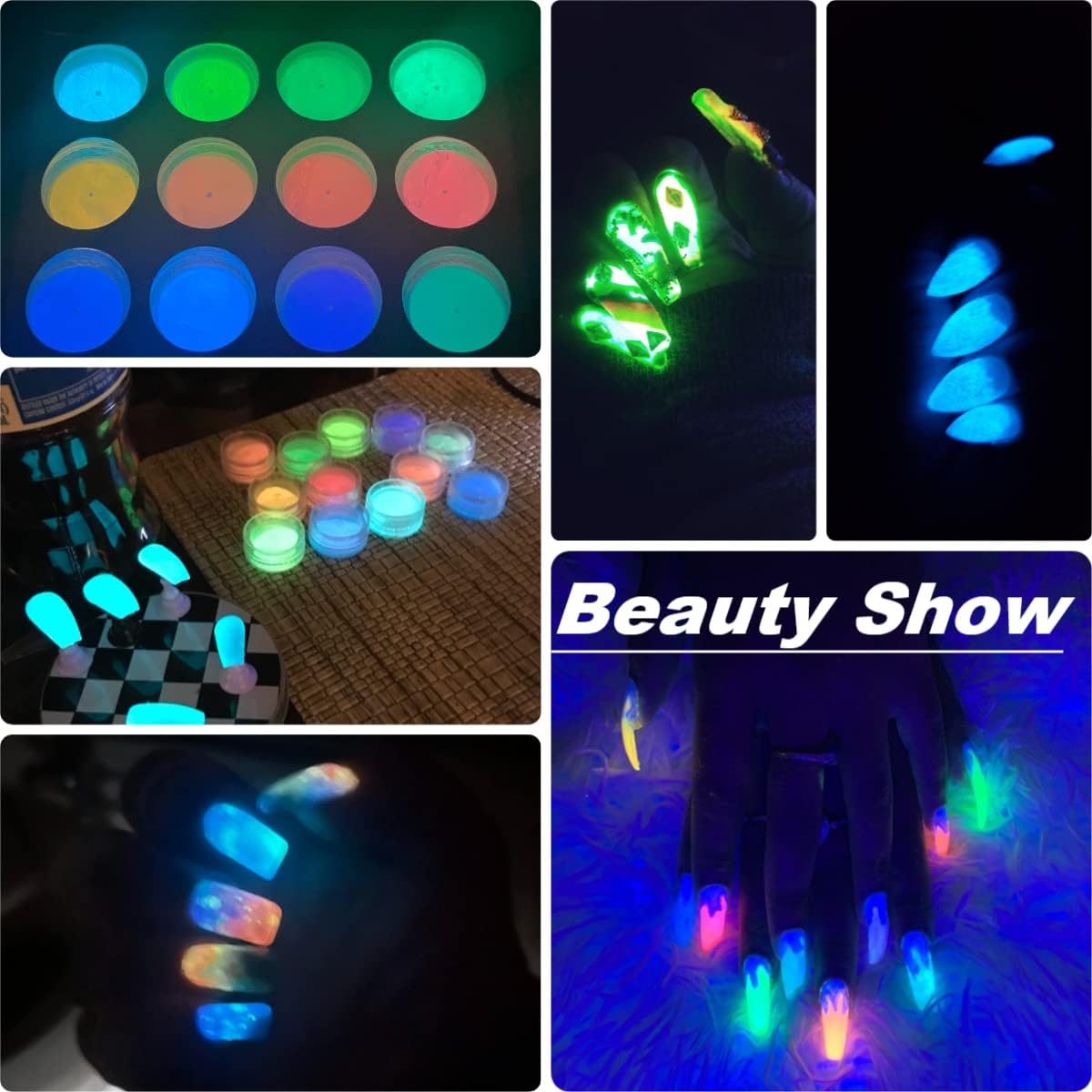 Night Fluorescence Pigment Ultrafine Glitter Glow Powder Nail Art Dust Glow in The Dark Powder Luminous Decor Tip Beauty Tool 12 Colors