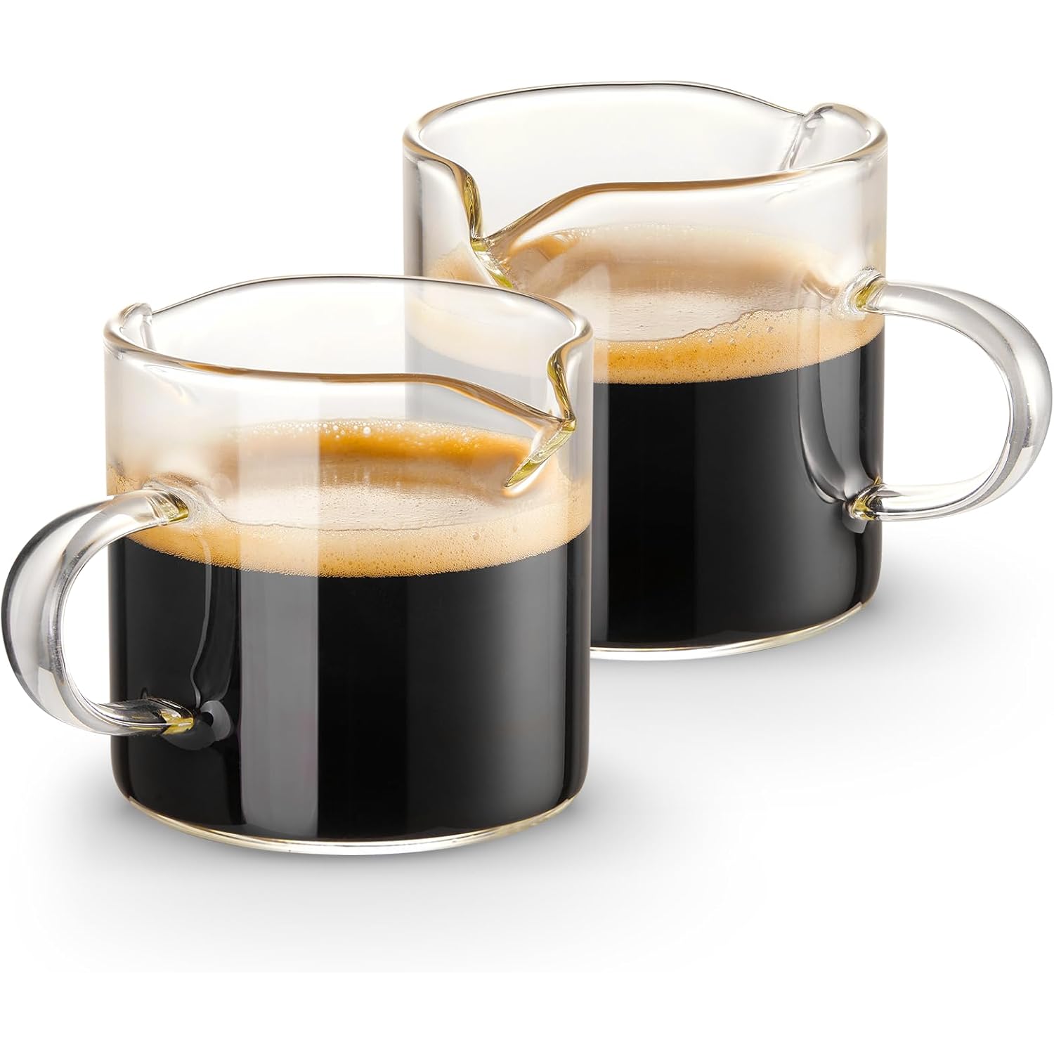 Qipecedm Espresso Cups Set of 2, 4 OZ Double Spouts Cups, Shot Glasses, Milk Cup with Handle, Clear Glass, Espresso Accessories for Machine, Small